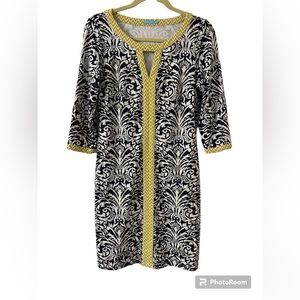 J. McLaughlin black/lime/white Green Print Dress in a size Small